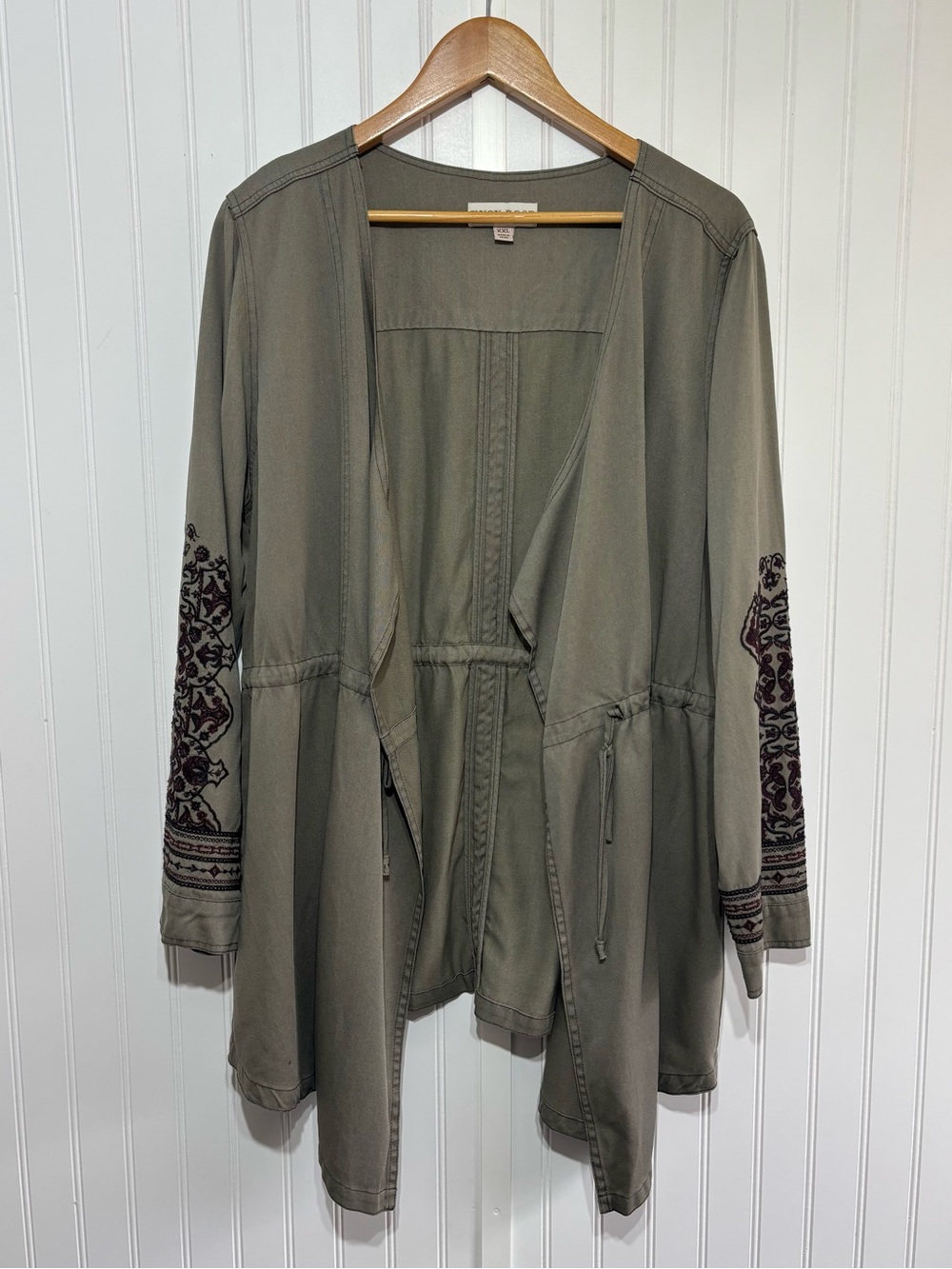 Knox Rose Olive Green Embroidered Jacket Boho Utility Cardigan Size XXL Earthy